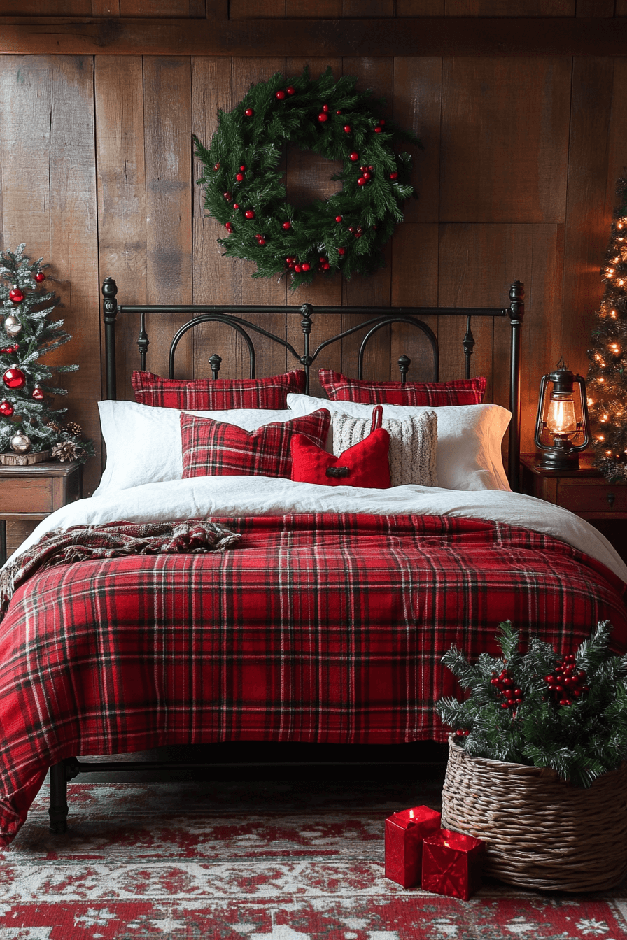 Red Plaid Christmas Bedroom