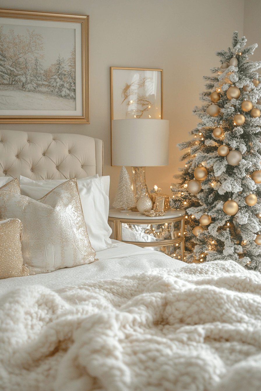 Gold and White Christmas Bedroom