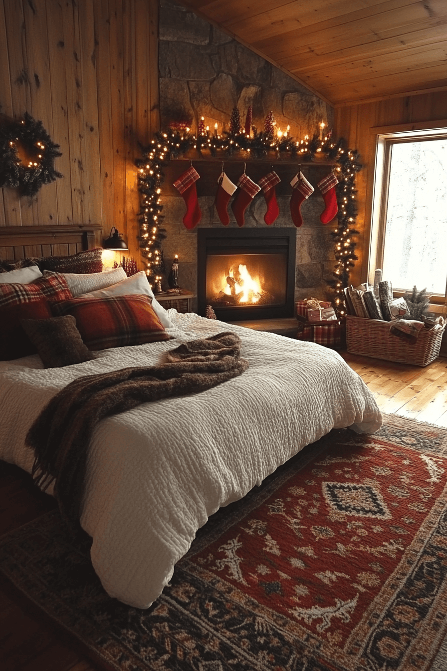 Fireplace Glow Christmas Bedroom