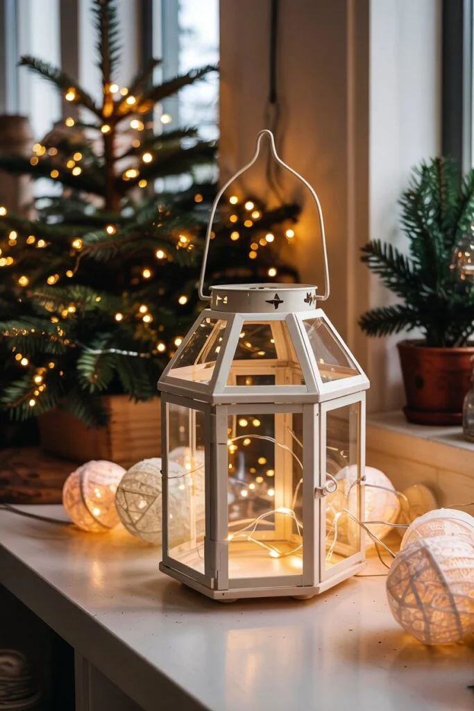 Lantern with twinkling fairy lights