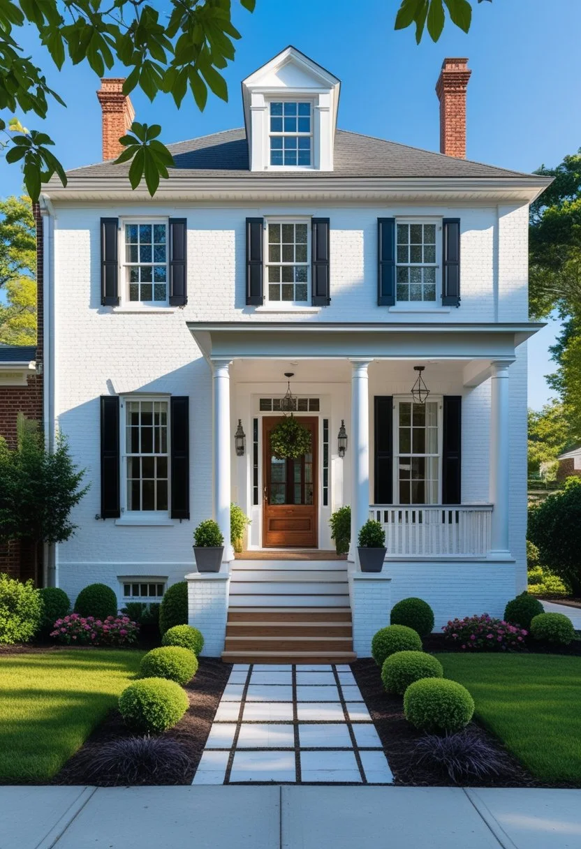 White painted brick house exterior