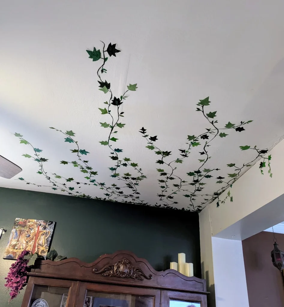 Botanical vine painted ceiling
