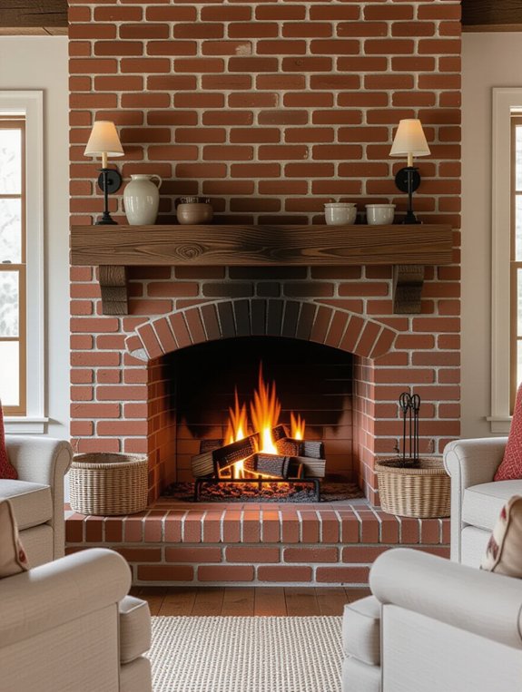 warm timeless brick fireplace