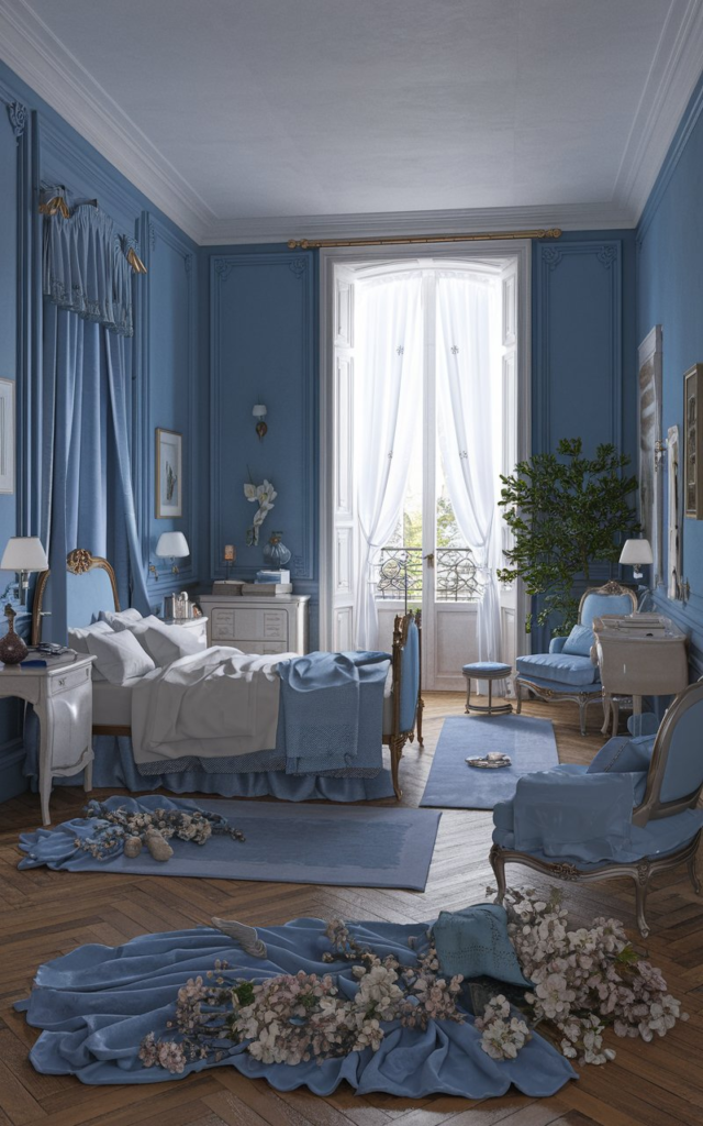 French blue bedroom walls