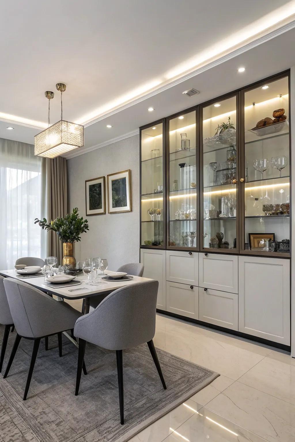 Floating cabinets offer a contemporary aesthetic while concealing clutter.