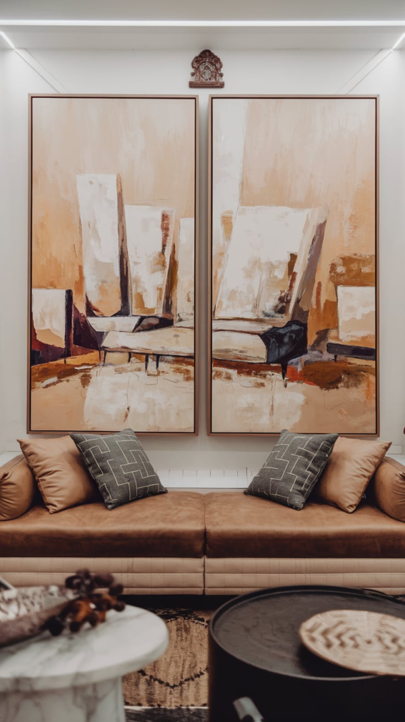 Gallery wall behind couch