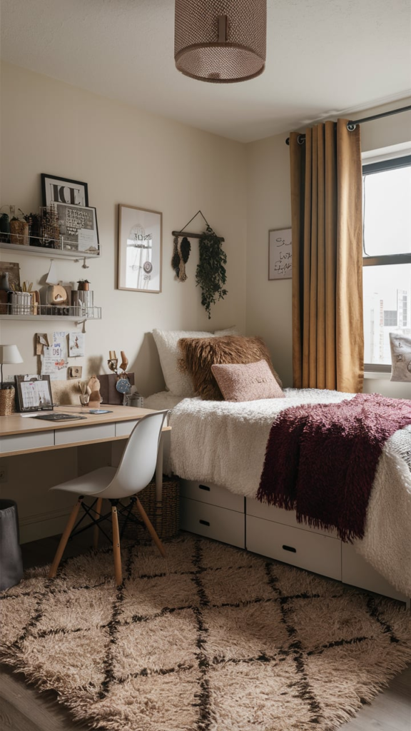 Velvet Headboard in Dorm Room