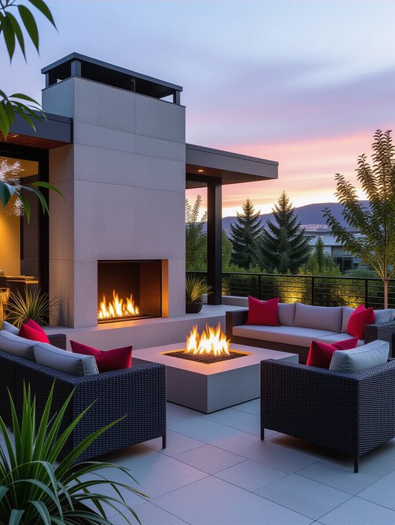 modern concrete outdoor fireplace