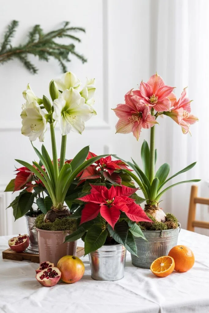 Amaryllis and Poinsettia Winter Arrangement