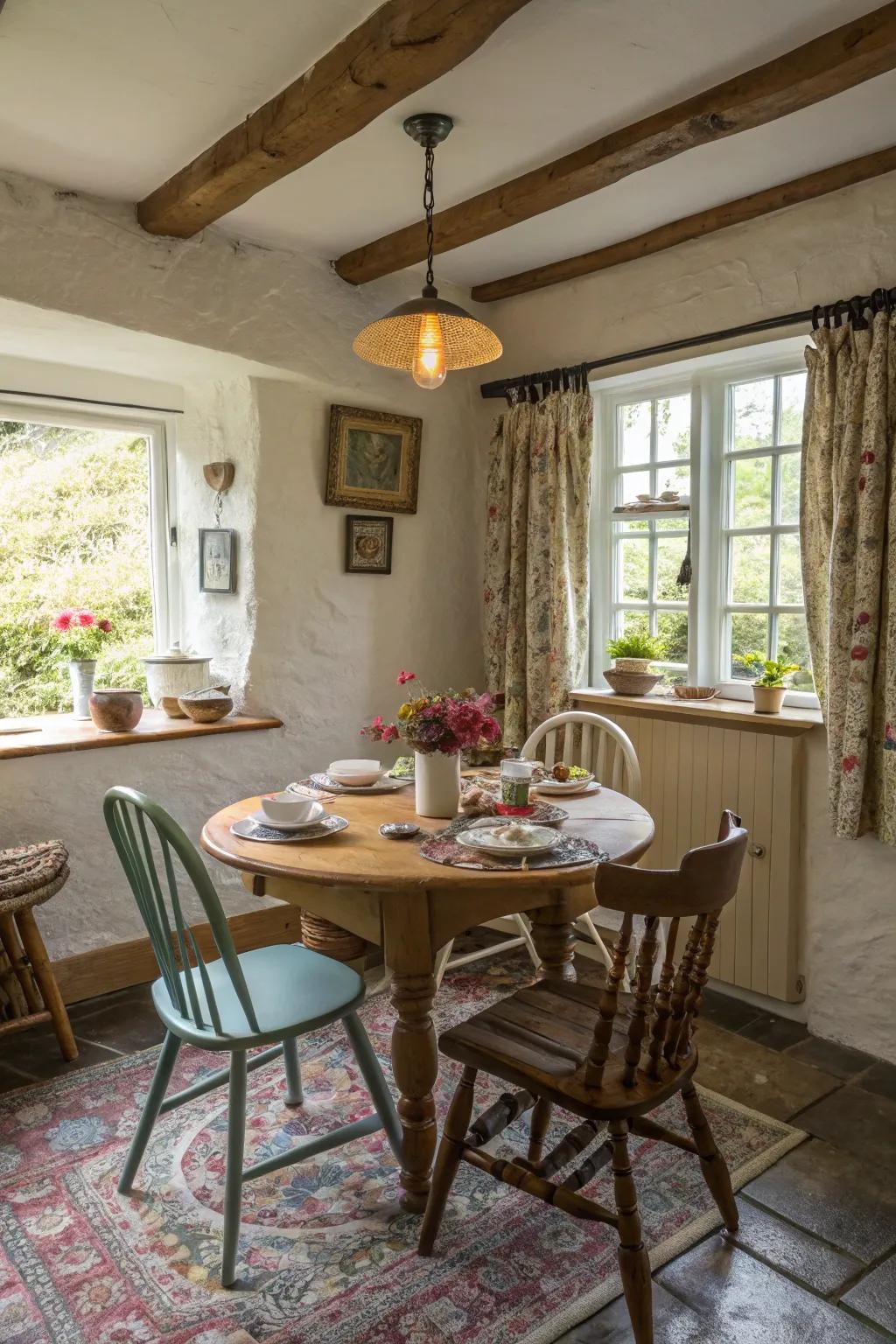 Eclectic seating adds charm and flexibility.