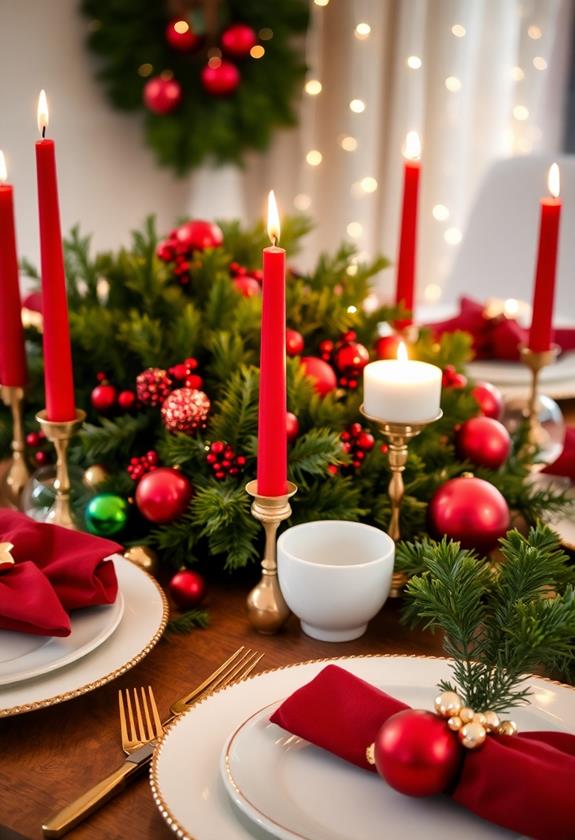 classic red and green holiday table setting
