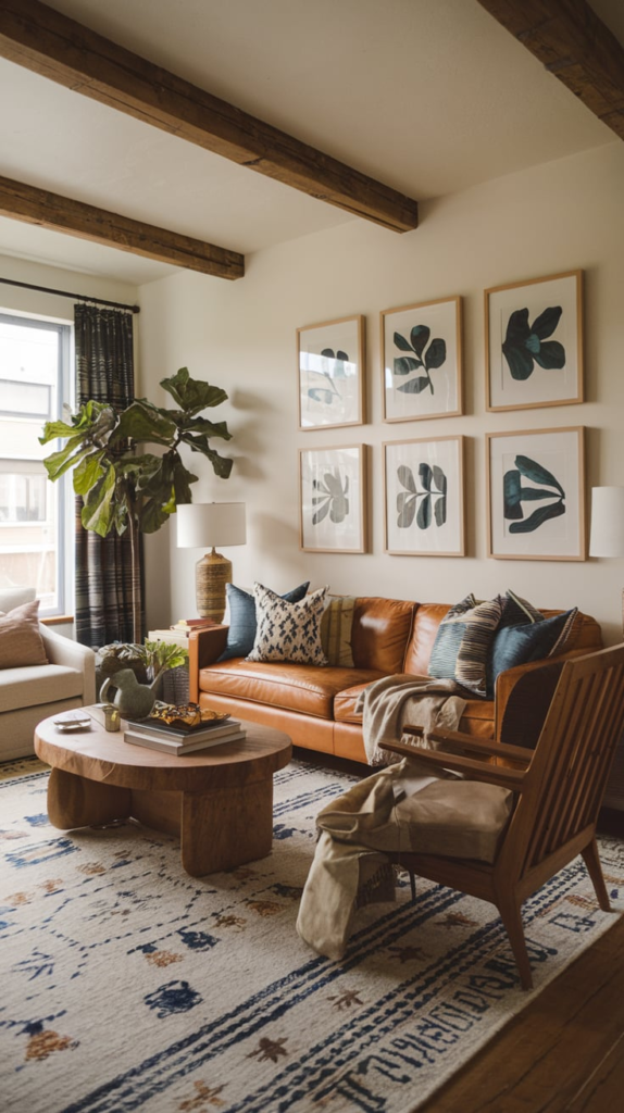Eclectic living room with mixed patterns
