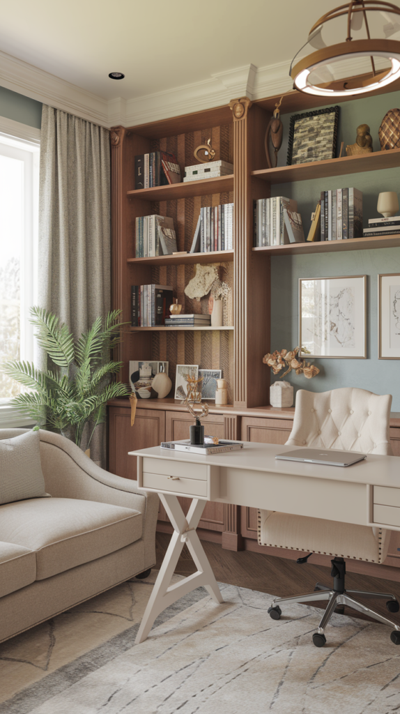 Soft pastel feminine home office