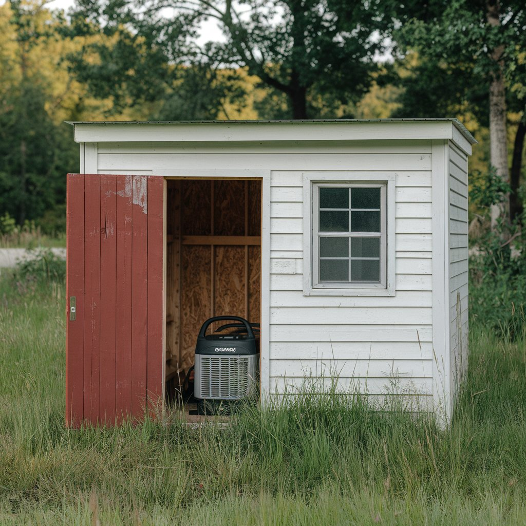 Weather-resistant resin generator shed