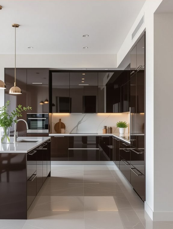 sleek dark brown cabinets