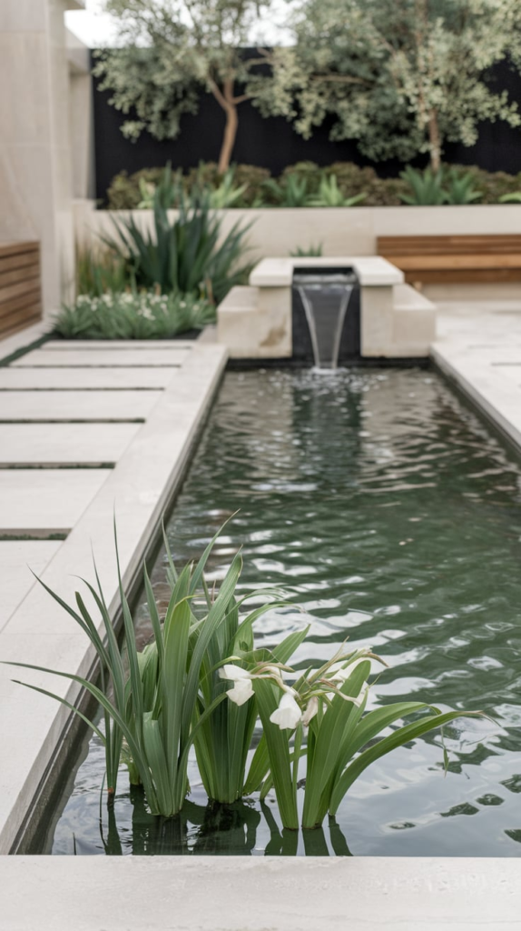 Natural rock edging around pond
