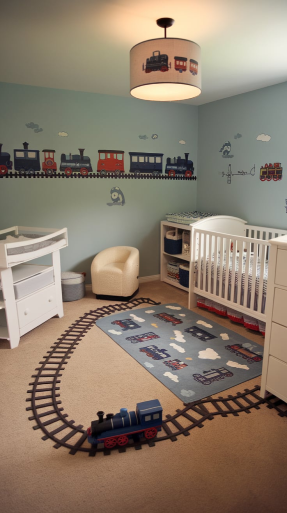 Blue and white baby boy nursery