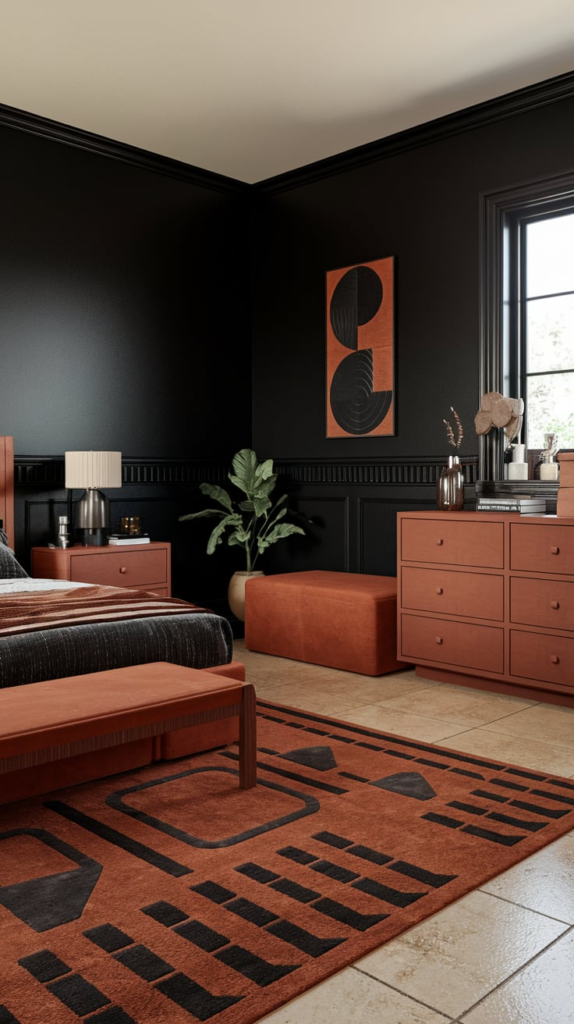 Black and Rust Bedroom Design