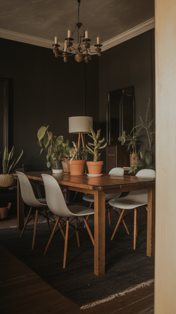 Dark painted dining room walls