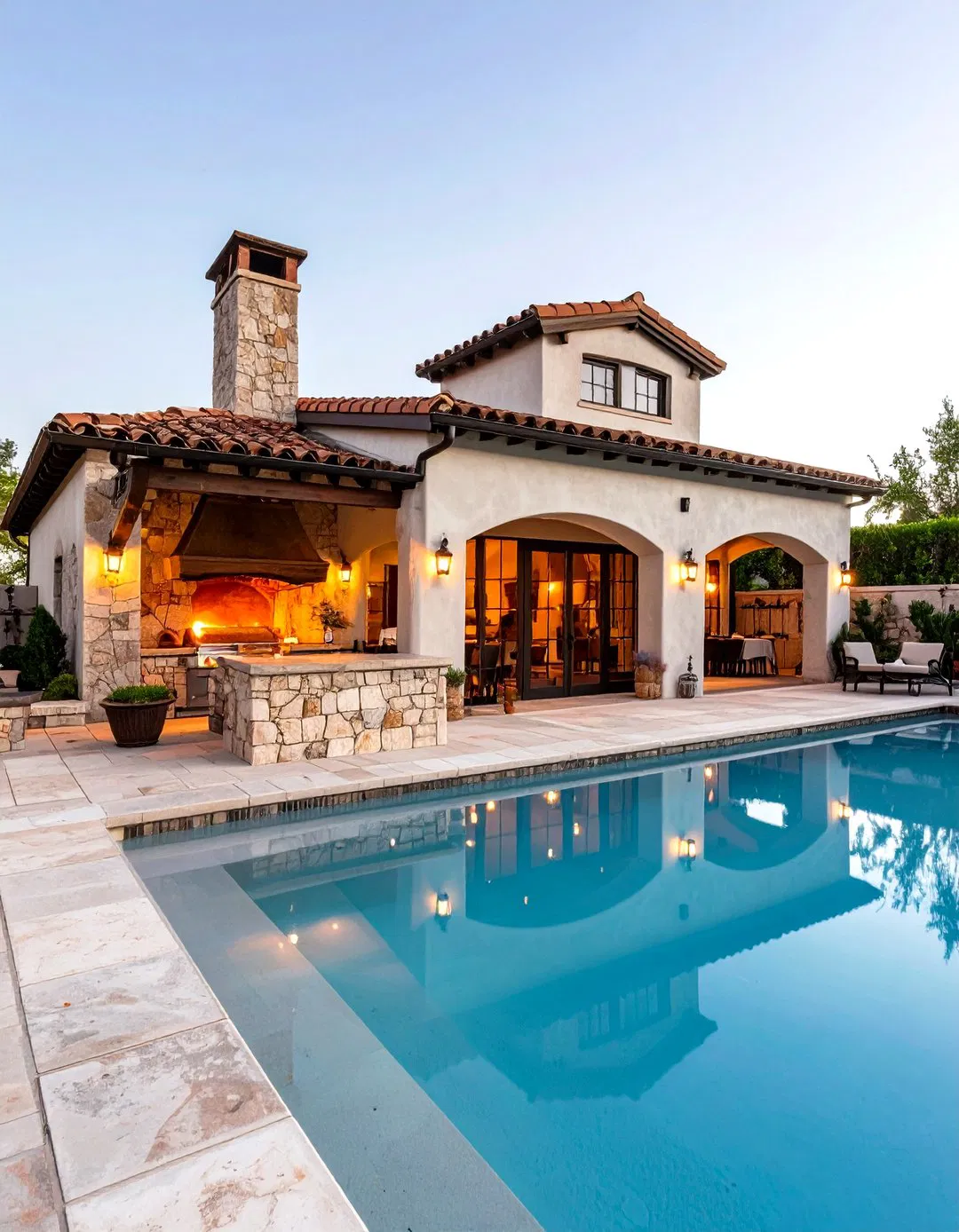 Rustic Mediterranean Pool House with Wood-Fired Oven