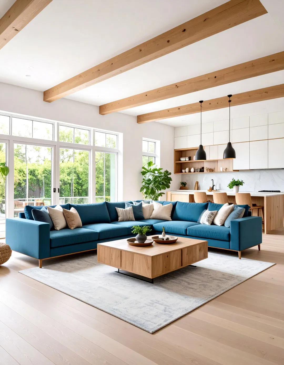 Prairie Style Living Room with Horizontal Built In Cabinetry