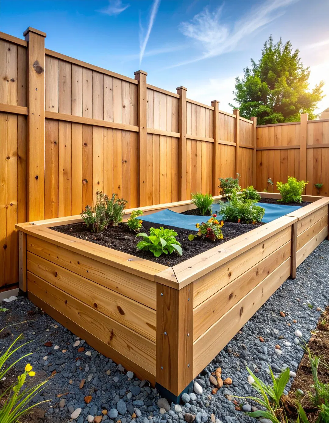 Cedar Raised Bed with Privacy Fence Extension