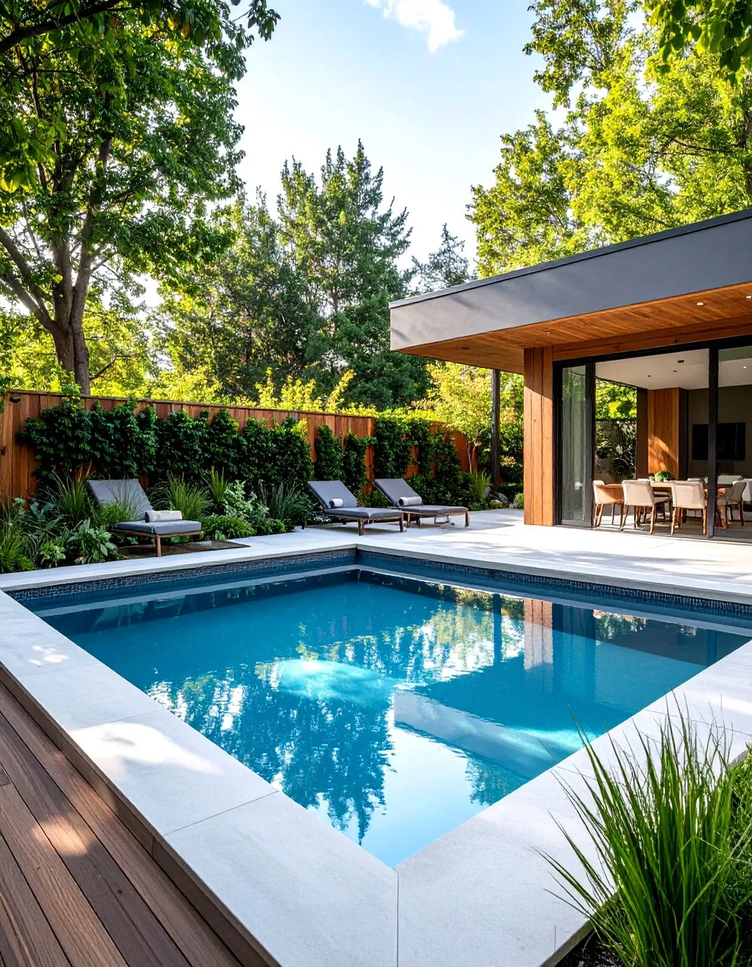 Contemporary Minimalist Rectangle Pool with Hot Tub