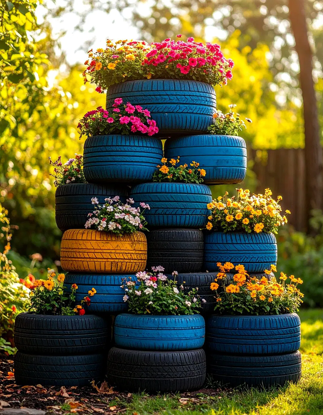 Layered Tire Planter Towers