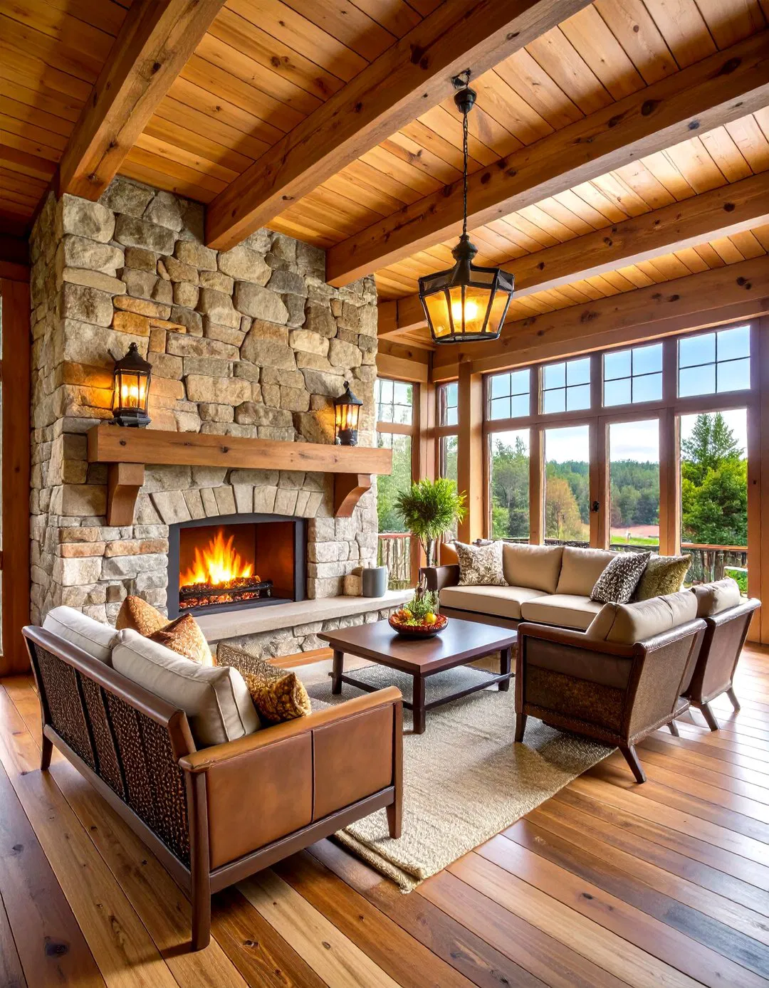 Rustic Stone Hearth - Screened Porch Fireplace Ideas