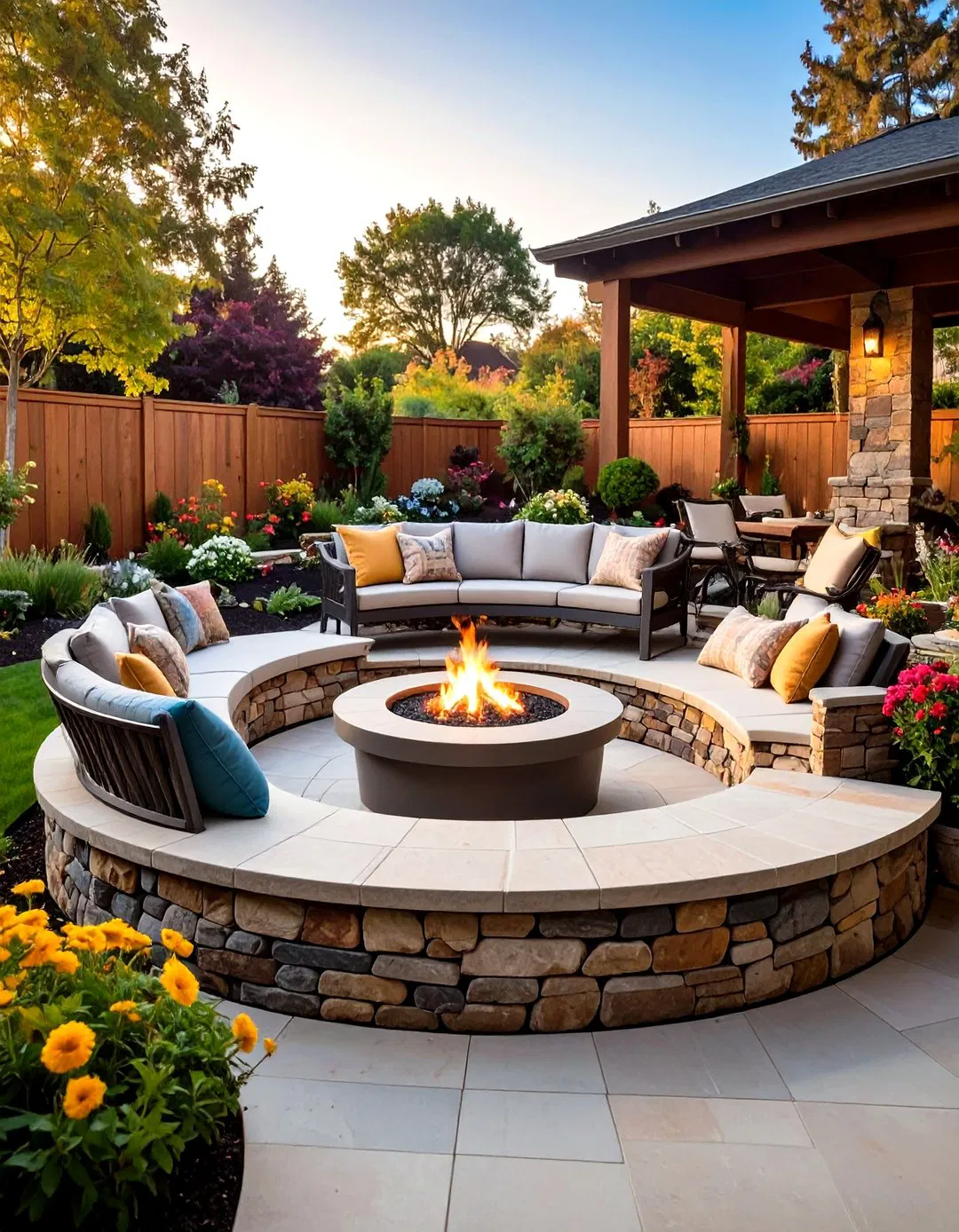 Fire Pit Patio with Curved Stone Seating