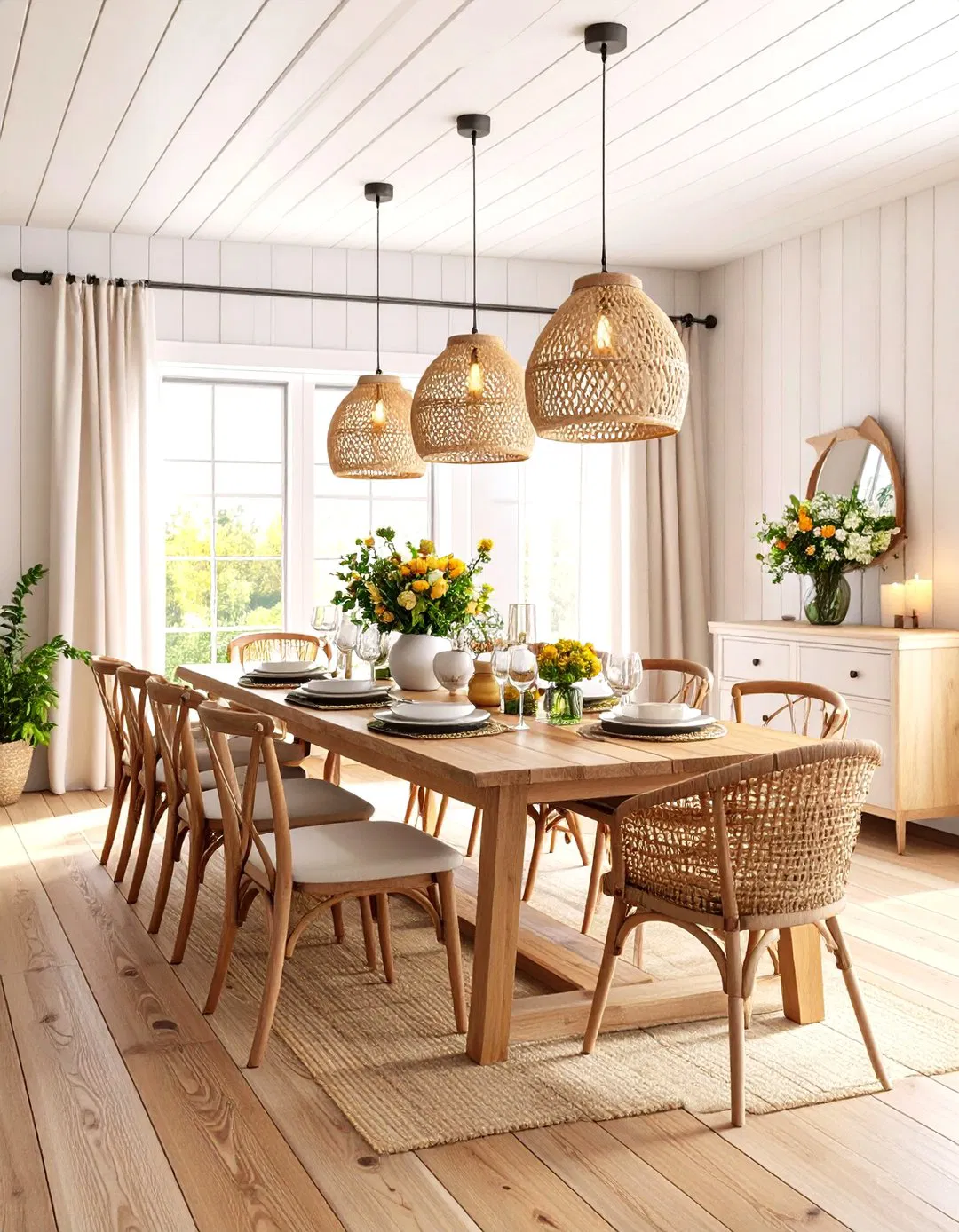 White Horizontal Shiplap Dining Room
