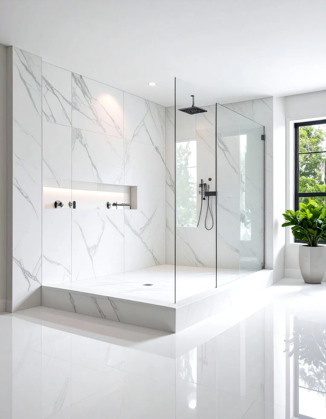 Horizontal Marble Slab Shower Niche