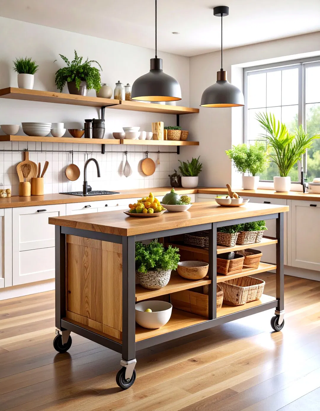 Mobile Kitchen Carts Featuring Butcher Block Surfaces