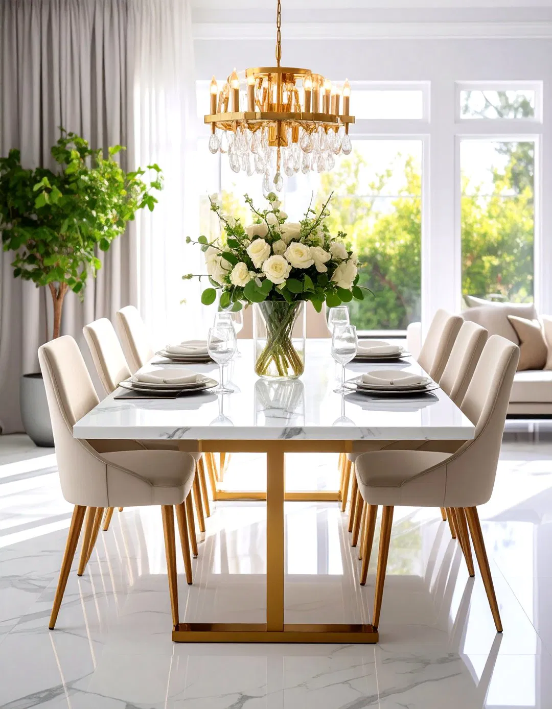 Marble Dining Tables with Metal Bases