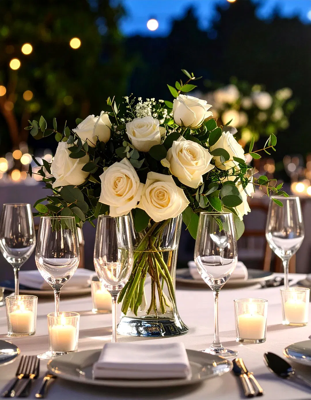 Glass Trumpet Vases with Cascading Roses