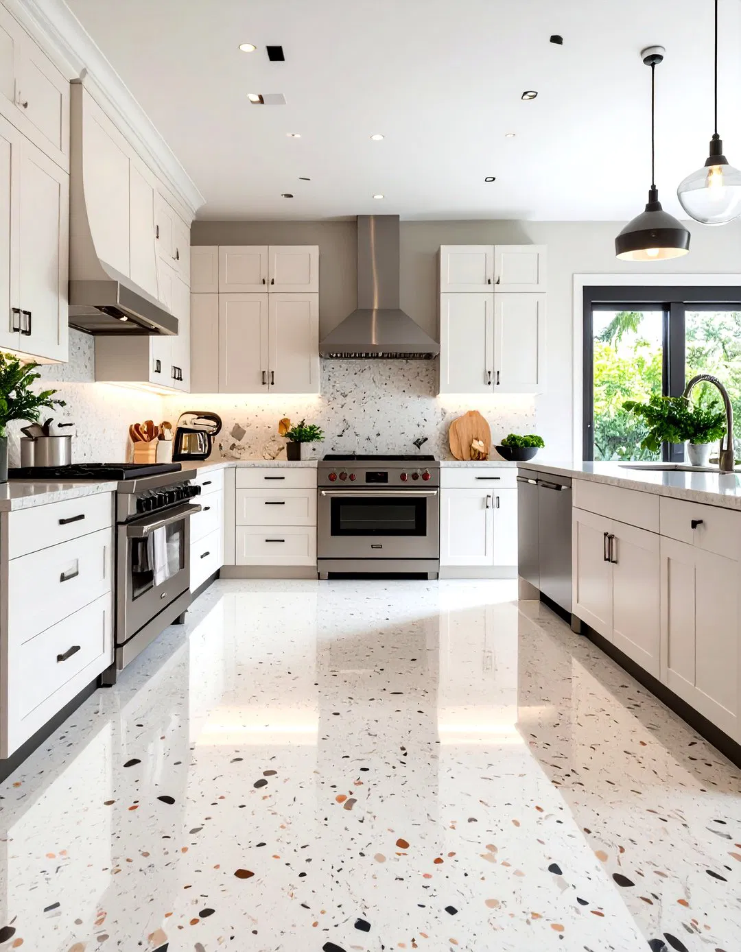 Elegant White Terrazzo Kitchen Floor