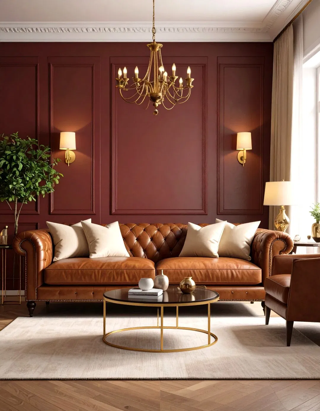 Living Room Cognac and Burgundy Palette