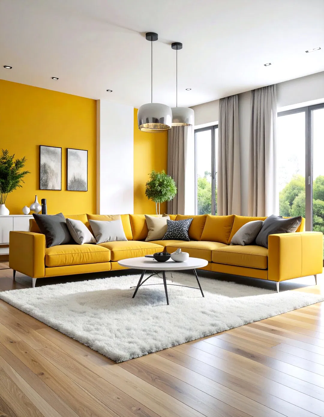 Classic White Rug with Grey Couch Design