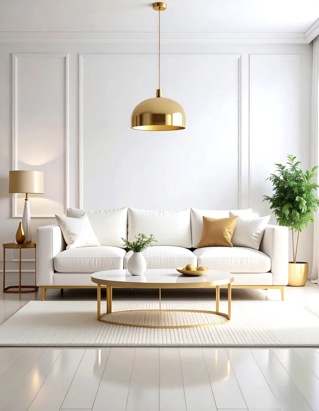 Sleek Minimalist White Gold Living Room