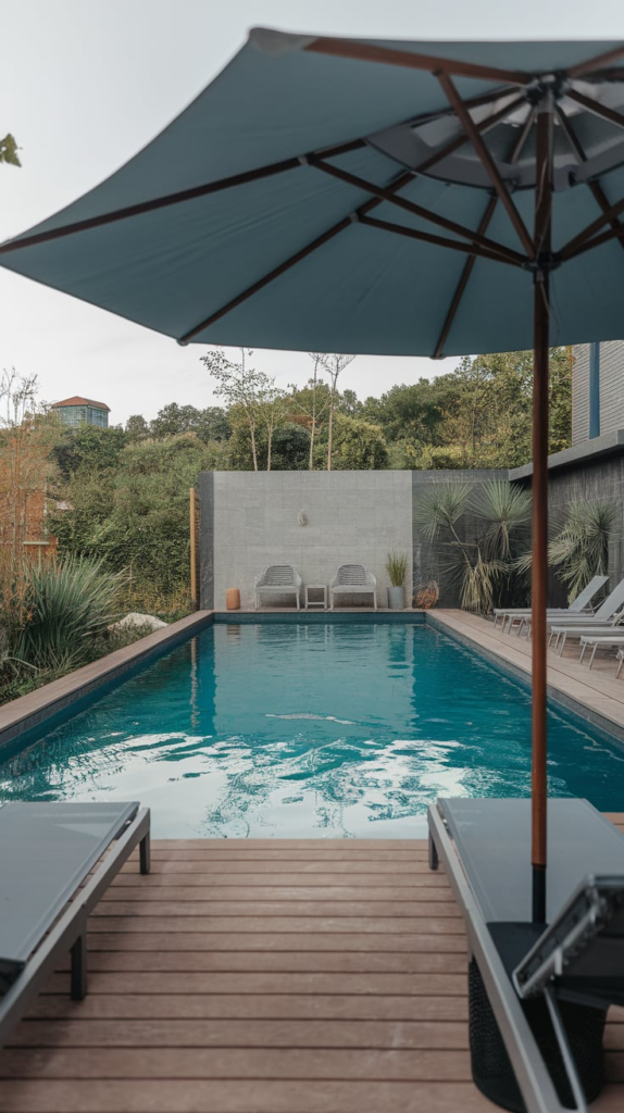 Wooden deck around pool