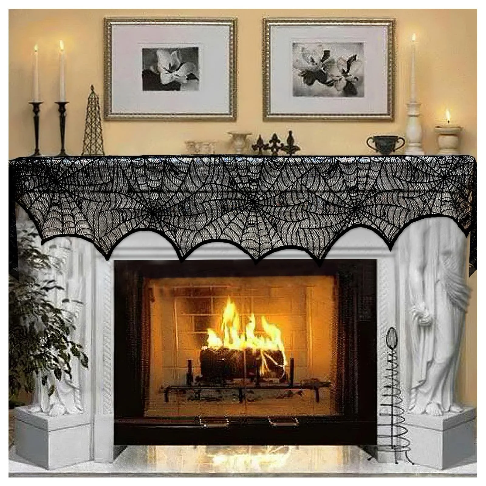 AerWo Black Lace Spiderweb Mantle Scarf