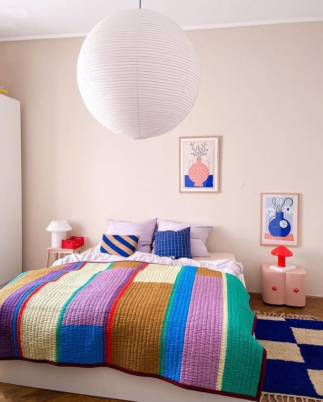 Colorful patchwork quilt bedroom
