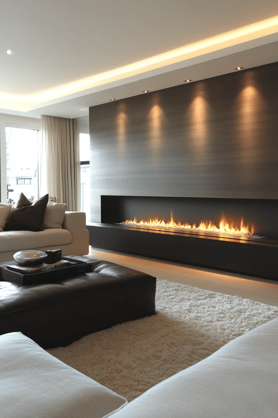 Modern sleek gas fireplace