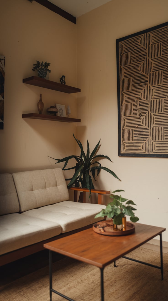 Corner Floating Shelves in Guest Room