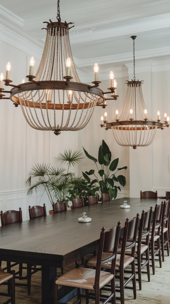 Classic chandelier lighting over dining table