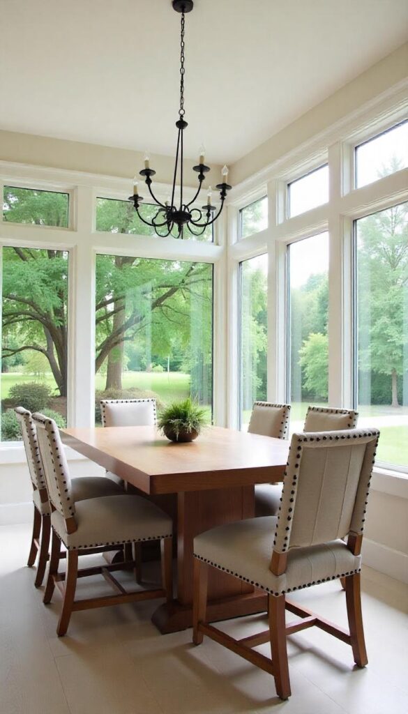 Rustic sunroom dining area