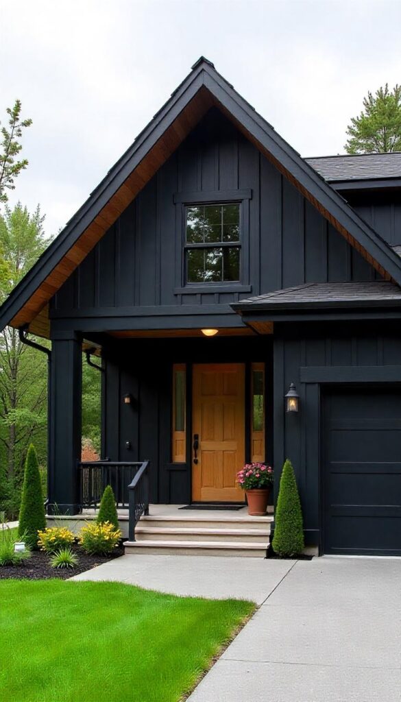 Black vinyl siding with cedar highlights