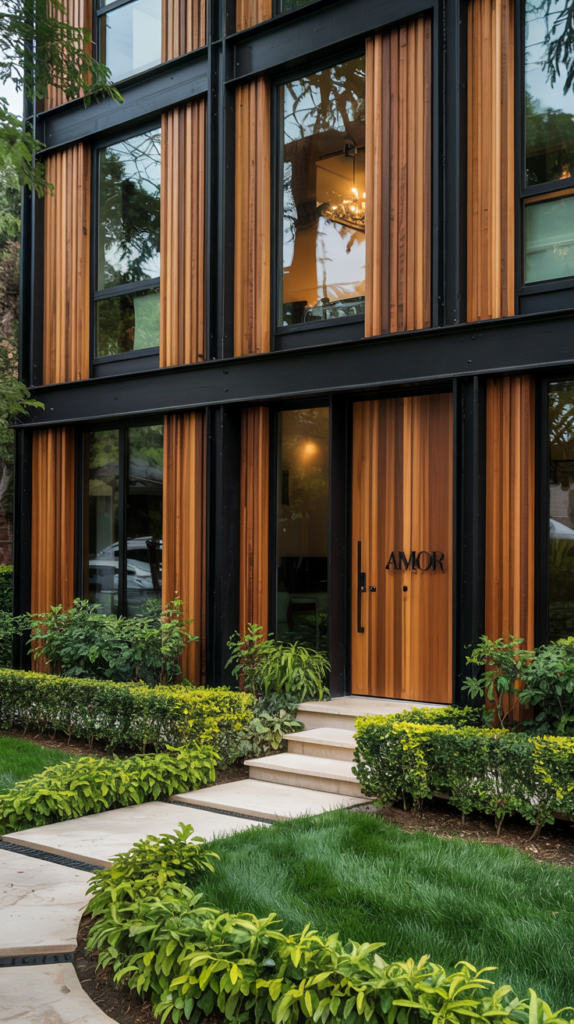 Black facade with cedar accents