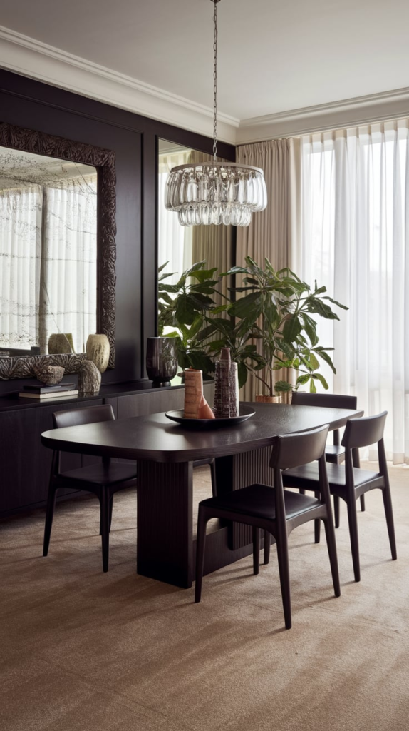 Elegant chandelier in dining room